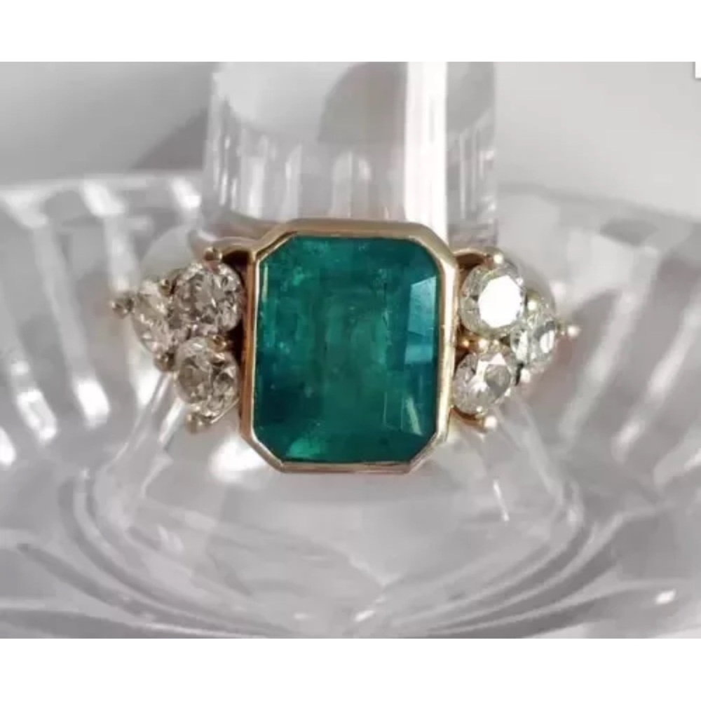 Vintage Art Deco Style Lab Created Emerald Engagement Ring 14K Yellow Gold FN